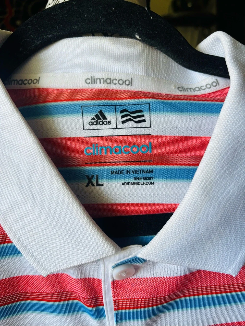 adidas Men's Striped Polo in Coral, White & Light Blue